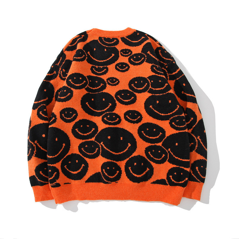 ELKMU Smile Face Printed Knitted Sweaters Winter Harajuku Casual Knitwear Jumper Sweater Hip Hop Streetwear Men Tops WE051 201221