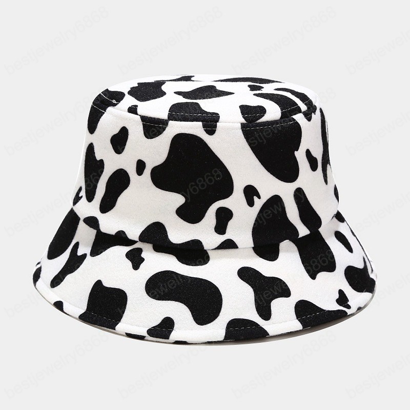 Autumn Winter Cow Leopard Woolen Women Bucket Hat Outdoor Fashion Thick Warm Fisherman Hat Lady Girls Travel Basin Cap Panama