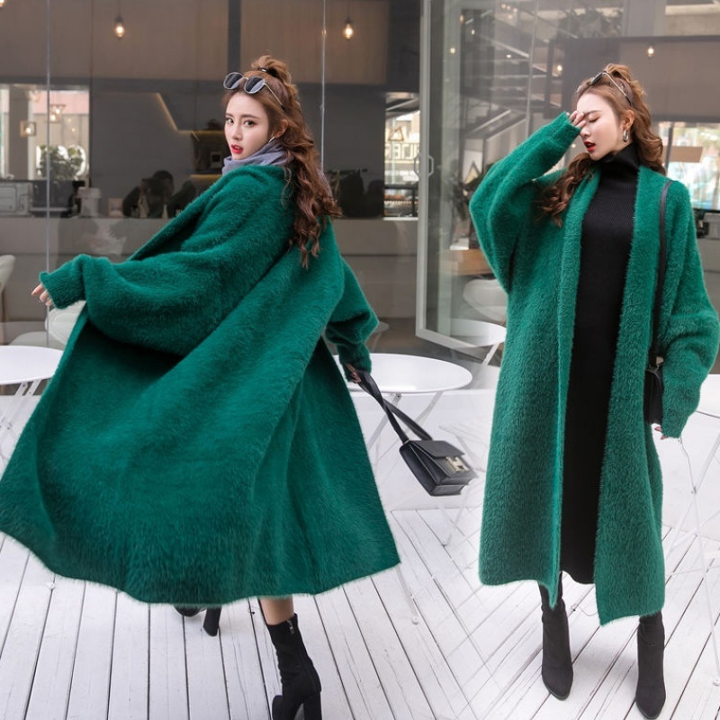 Autumn And Winter Korean Boutique Mink Cashmere Cardigan Sweater Female Long Coat sweater cardigan 201222