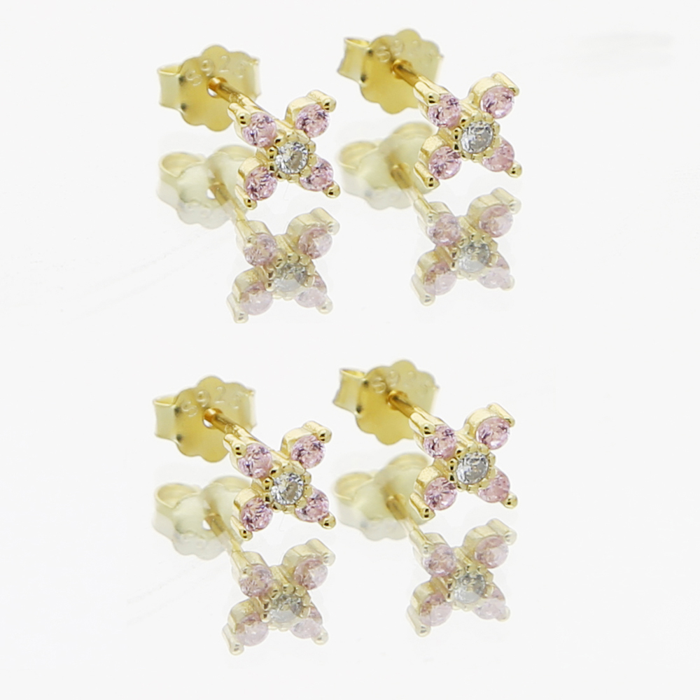 Real 925 sterling silver mini butterfly stud earring with pink white cz paved gold color tiny animals wedding stud earring bulk