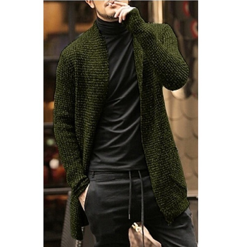 Men's Wool Blends KALENMOS Mens Cardigan Long Sleeve Streetwear Knitted Coats Men Fashion Long Sweater Autumn Winter Clothing Sweaters 220915