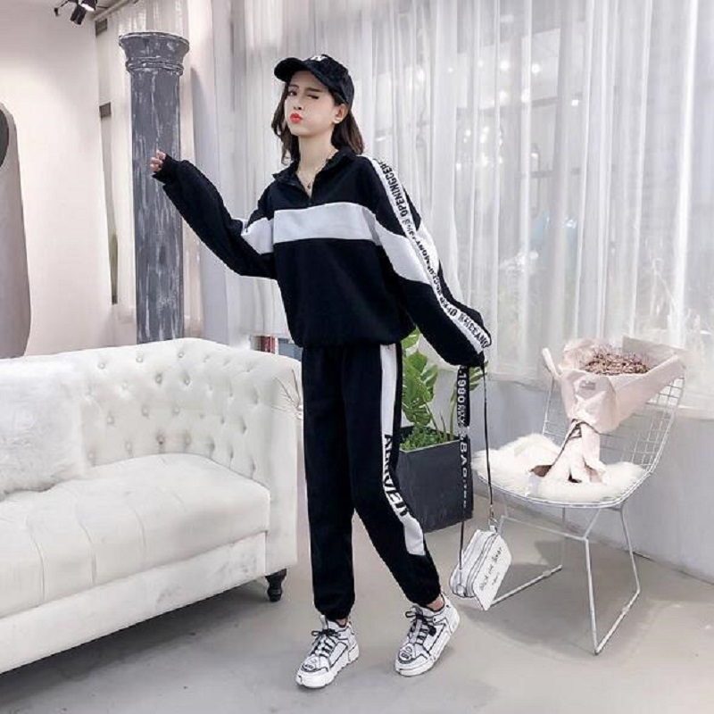 Fashion Tracksuit For Women Korean Version Plus Velvet Sweater Female Tracks Loose Large Size Women's Casual Sports Two-Piece 201119
