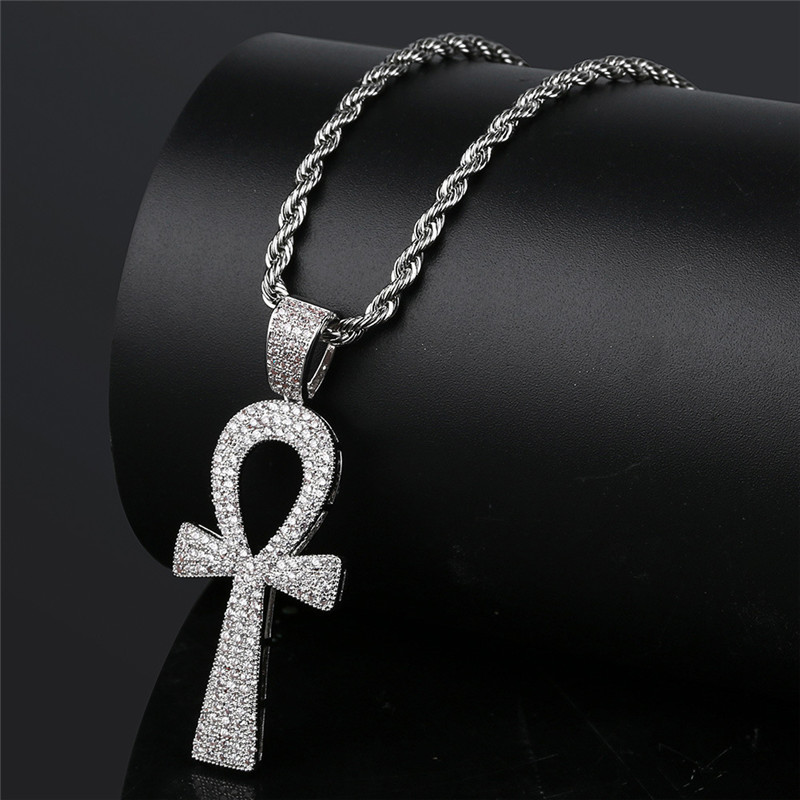 Iced Out Egyptian Ankh Key Pendant Necklace With Chain 2 Colors Fashion Mens Necklace Hip Hop Jewelry 201013