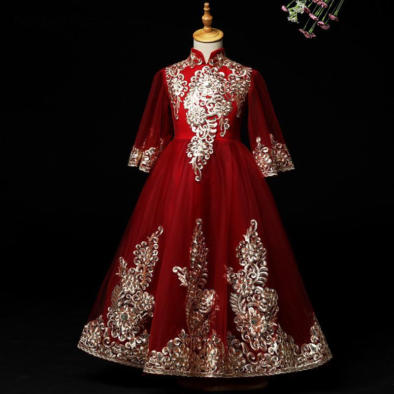 Chinese Style Burgundy Flower Girls Dresses 2021 Appliques Long A-line High Collar Little Kids Birthday Dress Party Vestidos, Picture color
Chinese Style Burgundy Flower Girls Dresses 2021 Appliques Long A-line High Collar Little Kids Birthday Dress Party Vestidos, Picture color