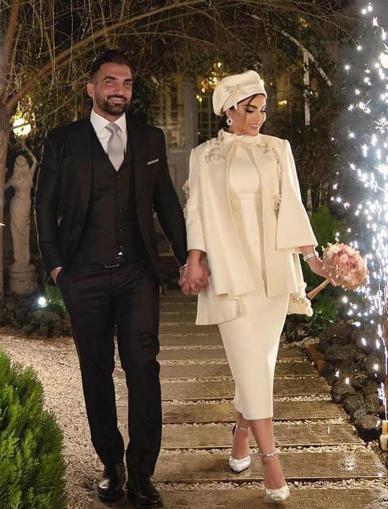 Muslim Crystal Beading Mermaid Wedding Dress 2 Pieces 2022 High Neck Long Sleeve Bridal Gowns Dresses Vestidos Pageant Gowns