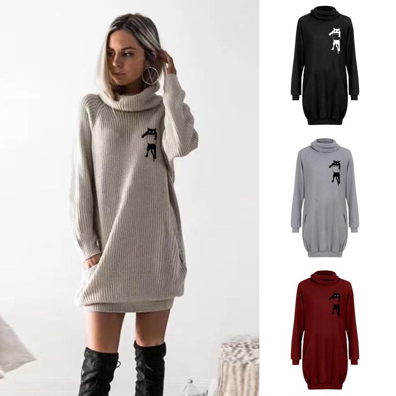 40# New Dresses Women Casual High Neck Knitted Long Sleeve Printed Cat Dress Autumn And Winter Dresses For Women Vestidos, Beige
40# New Dresses Women Casual High Neck Knitted Long Sleeve Printed Cat Dress Autumn And Winter Dresses For Women Vestidos, Beige