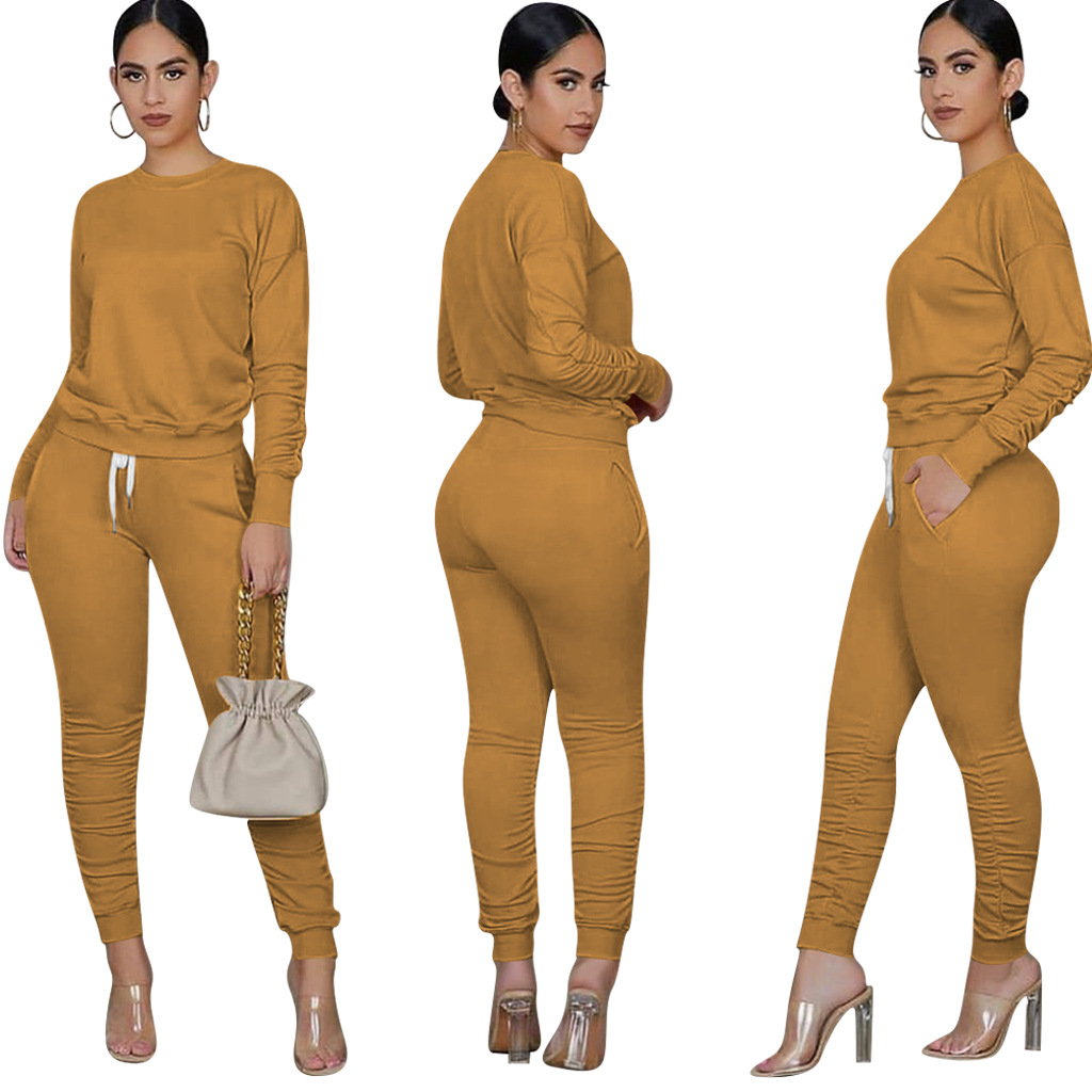 Pants Spot 2023 European American spring and autumn fashion casual street long-sleeved solid color suit