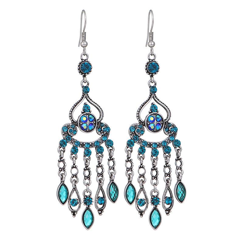 Fashion Crystal Blue Ladies Earrings Bohemian Ethnic Silver Color Flower Dangle Earrings For Women Vintage Jhumka Jewelry
Fashion Crystal Blue Ladies Earrings Bohemian Ethnic Silver Color Flower Dangle Earrings For Women Vintage Jhumka Jewelry