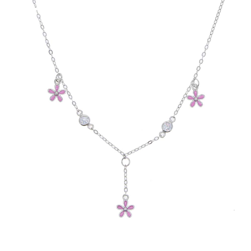 Wholesale Real 925 Sterling Silver Daisy Flower Charm Necklace Minimal Delicate Bling Cz Paved Enamel Link Chain Choker Necklace for Women