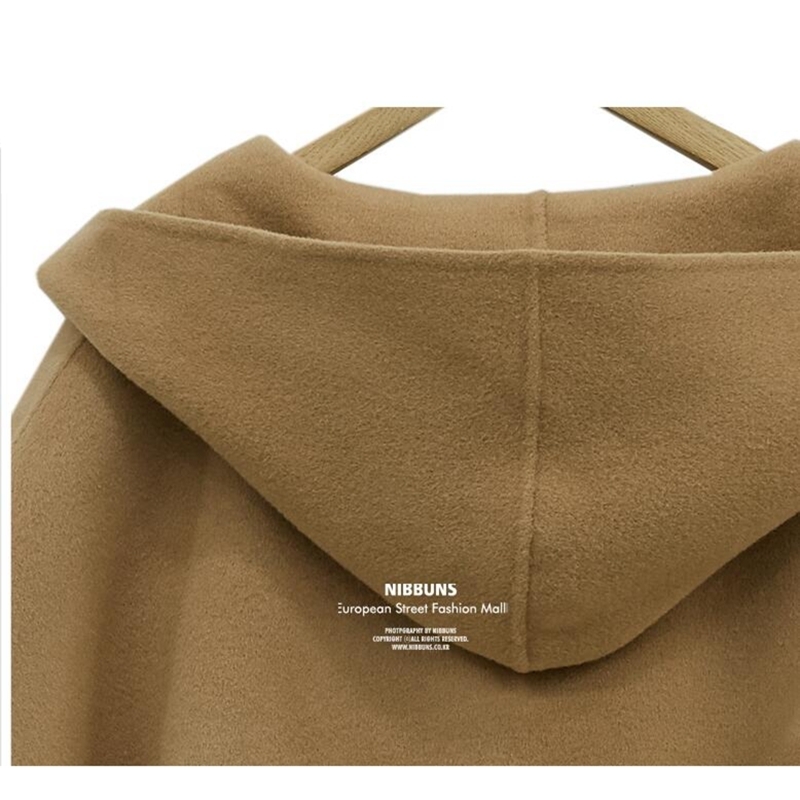 Women's Wool Coat Elegant Winter Woolen Cape Coat Female Cloak Wool Jackets Casual Split Streetwear Hooded Cloak Overcoat 201214