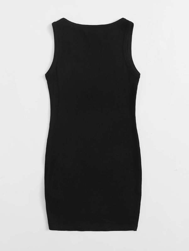 Girls Graphic Print Rib-knit Fitted Dress SHE