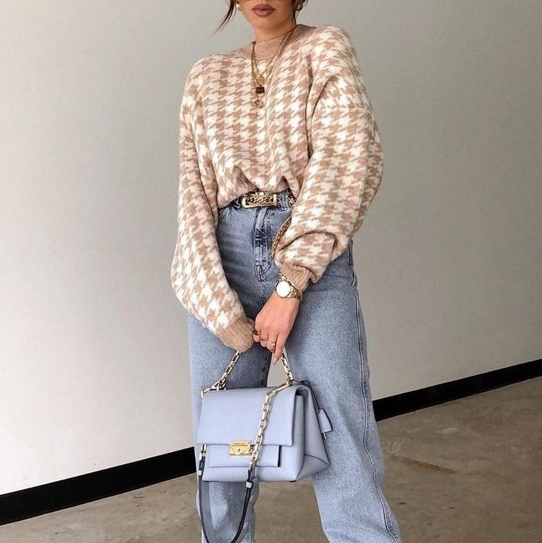 Women Geometric Khaki Knitted Sweater Pullover Casual Houndstooth Pullovers Sweaters Female Autumn Winter Retro Ladies Jumper, Black
Women Geometric Khaki Knitted Sweater Pullover Casual Houndstooth Pullovers Sweaters Female Autumn Winter Retro Ladies Jumper, Black
