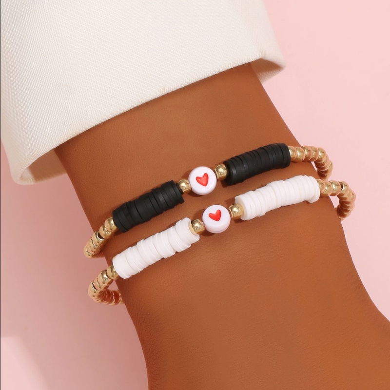 Summer Beach CCB Beads Polymer Clay Disc Strands Red Hearts Bracelet for Women Gift Wholesale