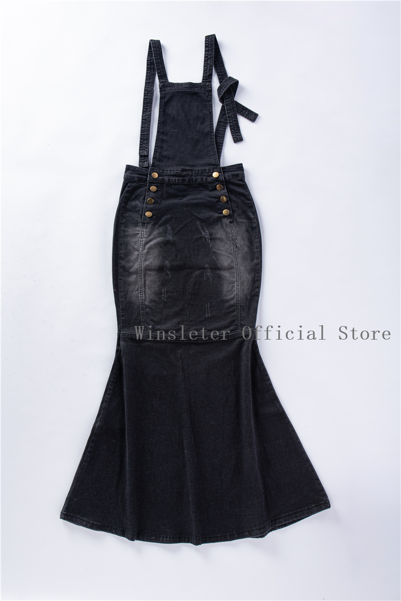 New Suspender Skirt Women Overalls No Stretchy Maxi Long Skirt Mermaid Trumpet Empire High Waist Jeans J9D793 201110