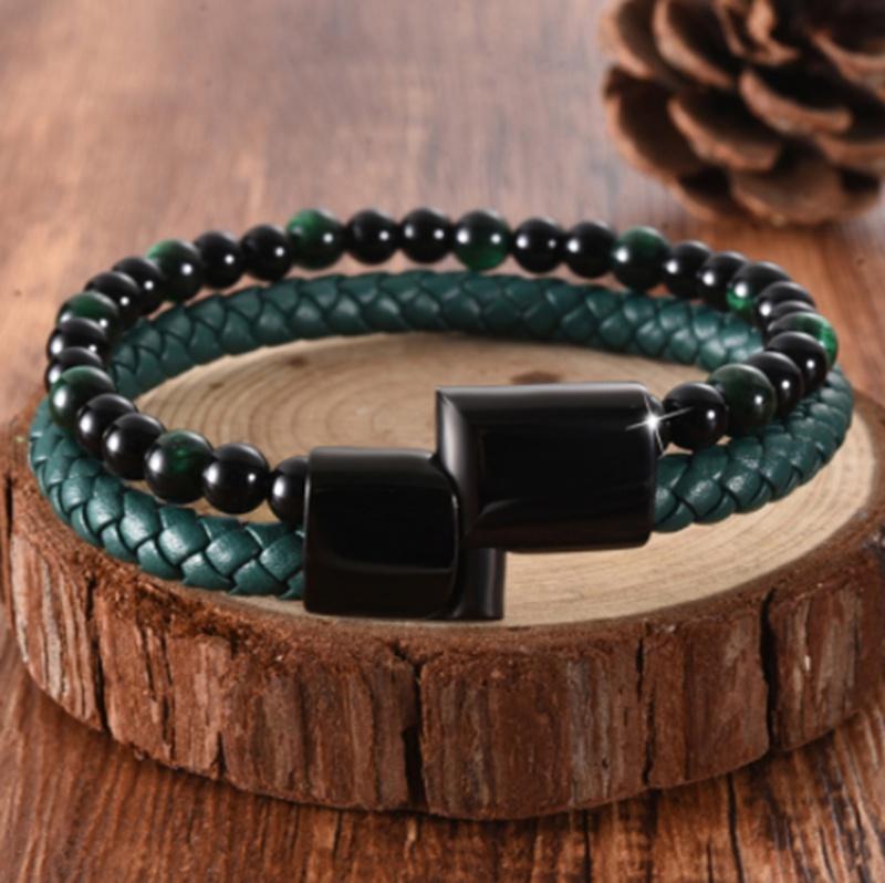Retro Punk Mens Beaded Bracelet Green Braided Leather Bracelet Fashion Magnetic Clasp Boy Gift
Retro Punk Mens Beaded Bracelet Green Braided Leather Bracelet Fashion Magnetic Clasp Boy Gift