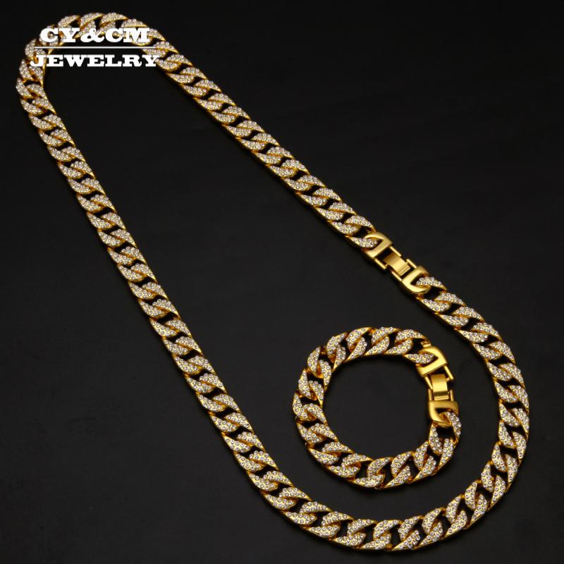 13mm Gold Silver Men Choker Hip Hop Iced Out Bling Full Rhinstones Necklace Miami Curb Cuban Link Chains Necklaces Bracelet Set
13mm Gold Silver Men Choker Hip Hop Iced Out Bling Full Rhinstones Necklace Miami Curb Cuban Link Chains Necklaces Bracelet Set