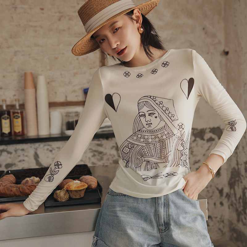 Cheerart Mesh T Shirt Women Long Sleeve Poker Print See Through Summer Top Fashion Graphic Tees Shirt Femme 201028