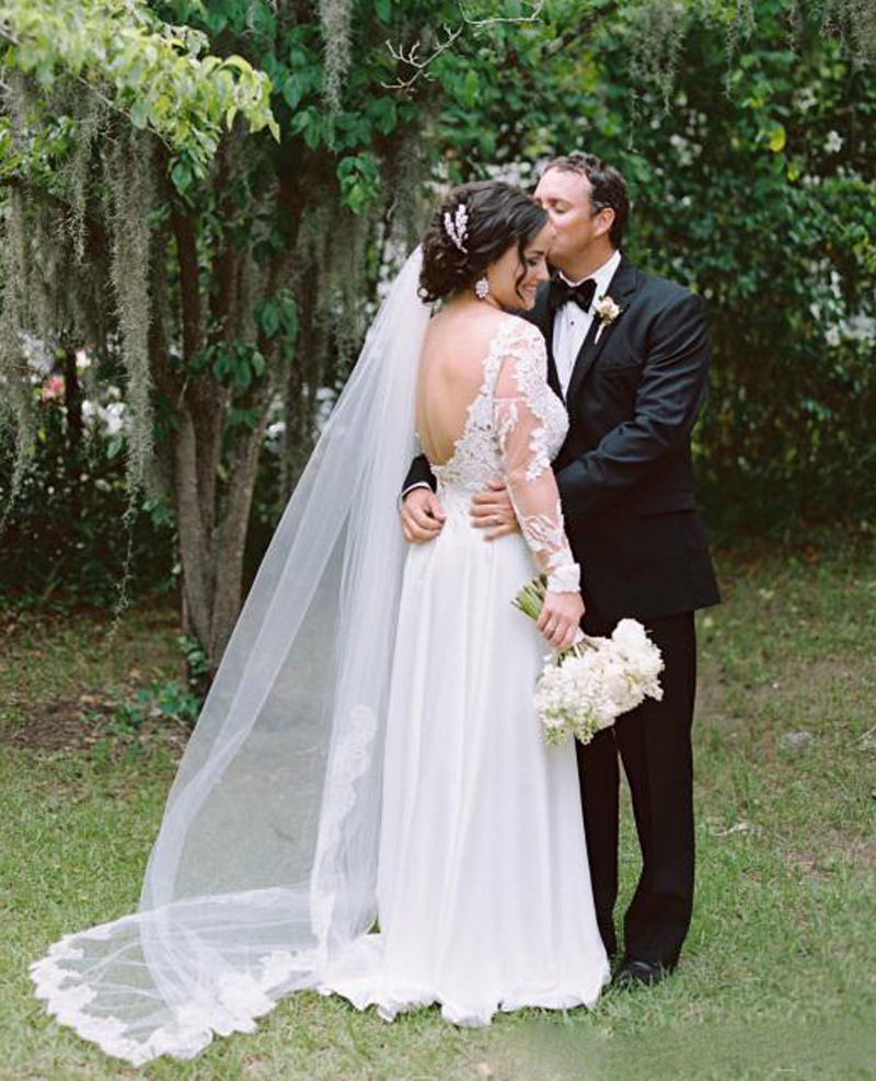 Plus Size Boho Wedding Dresses Sexy Backless Illusion Neck Long Garden Summer Beach Bridal Gowns Long Sleeves Lace Chiffon Wedding Dress