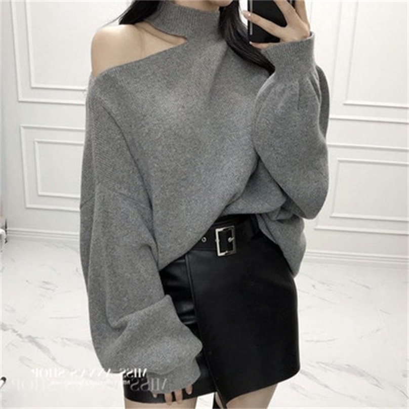 autumn female clothes three colors hollowed shoulder sweater loose sexy women sweater one size girls' knitting pullovers 201222
