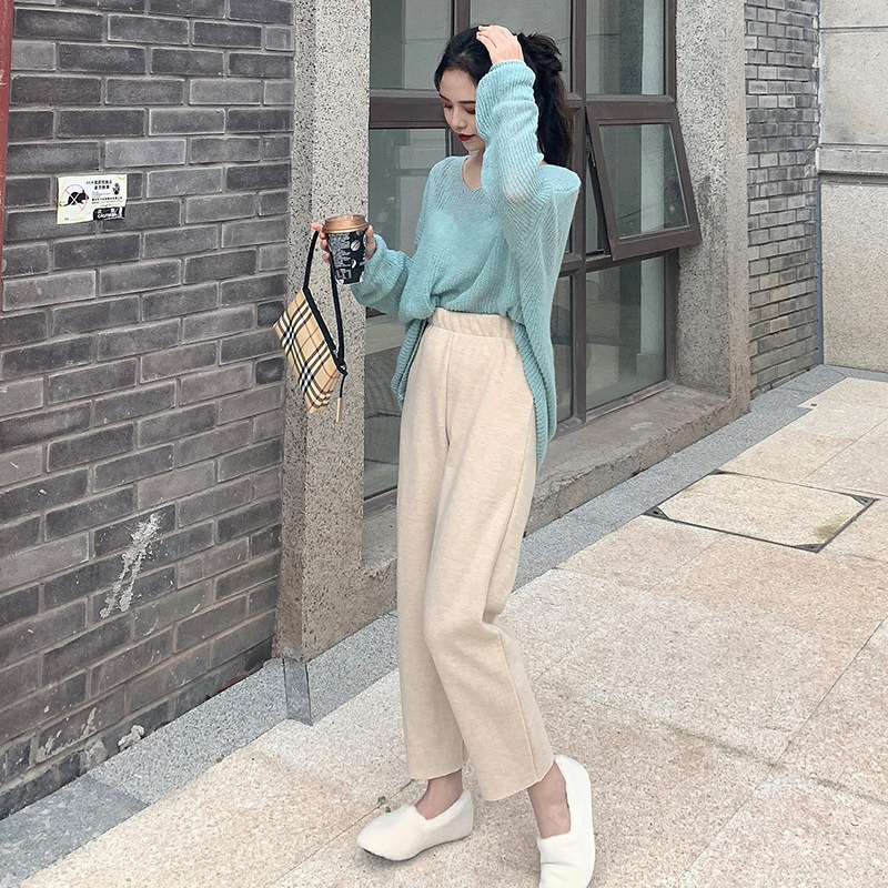 Grandma pants women's autumn and winter knitted highwaist loose radish pants 2020 new straight ninepoint casual wideleg pants T200422