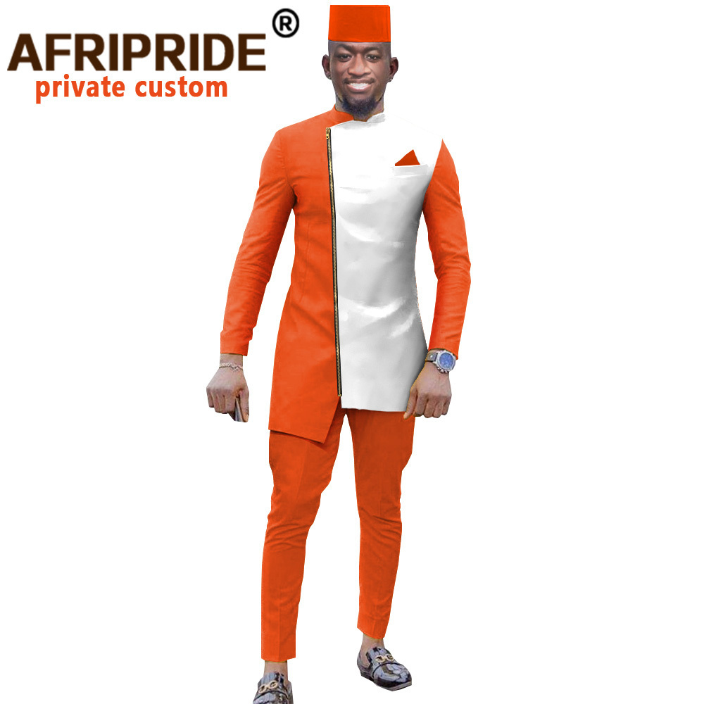 African Dashiki Top Pant Hat Set 3 Piece Outfit Men Clothes Streetwear African Suit Men Africa Clothing Formal Attire A039 201109