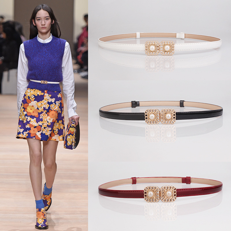Pearl patent leather decorative dress thin belt Women's simple all-match dress genuine leather fashion thin belt White Red, Black
Pearl patent leather decorative dress thin belt Women's simple all-match dress genuine leather fashion thin belt White Red, Black