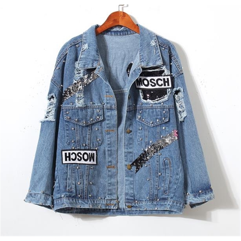 Women's Ladies Bear Patch Denim Jacket With Sequins Pins Women Punk Beadings Long Sleeve Loose Street Wear Jeans Jackets Coat 201106, Black;brown
Women's Ladies Bear Patch Denim Jacket With Sequins Pins Women Punk Beadings Long Sleeve Loose Street Wear Jeans Jackets Coat 201106, Black;brown