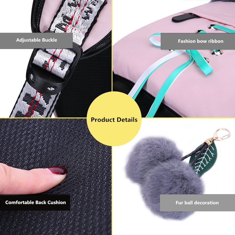 OKKID high school bags for teenage girls large school backpack female travel laptop backpack 15.6 usb charge bag plush ball gift LJ200918