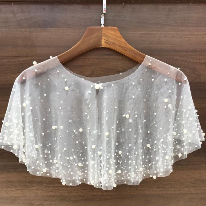 Designer New White Ivory Short Wraps Pearls Beading Top Bridal Bolero Illusion Custom Made Shawl Jackets