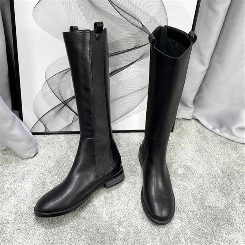 Women Long Boots Ladies Knee High Knight Boots Autumn Winter Shoes Leather Riding With Back Zipper Round Toe Ladies Shoes, Black