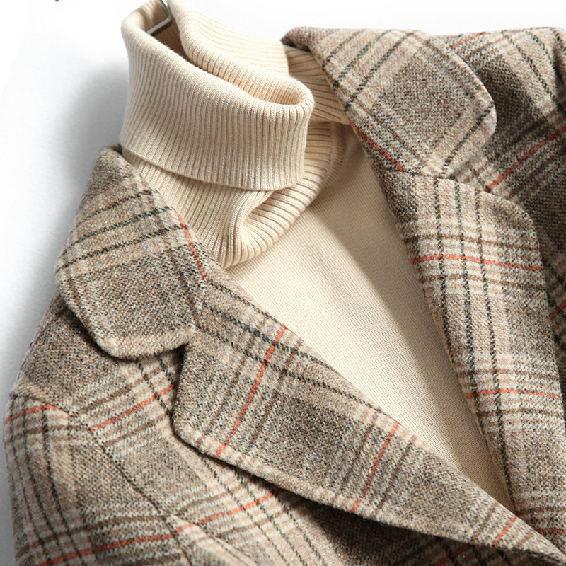 Women Wool Blazer 80Wool 20Poly Plaid Office Lady Blazer Single Button Two Pocket Jackets Autumn Winter Wool Coat 201114