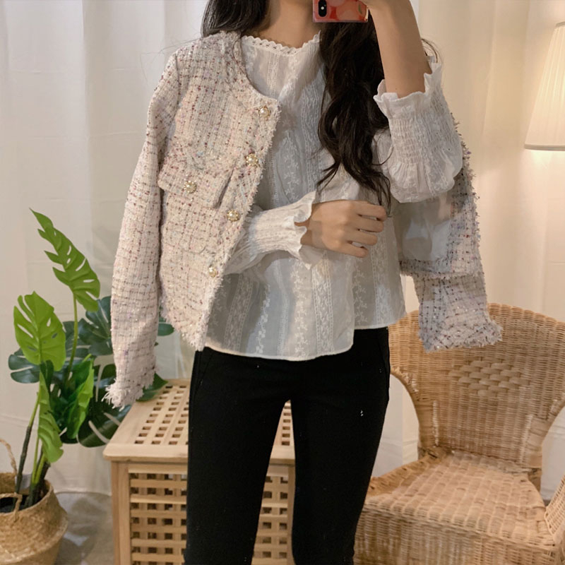 New Spring coat women Tweed Jacket high quality Small Fragrance Patchwork Jacket Women Korean Tweed Short Elegant Autumn Q4 201006