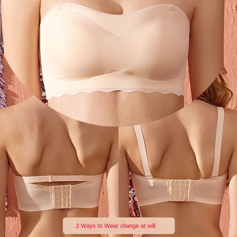 Women Strapless Bra Seamless Invisible Tube Top Large Size 6XL Non-slip Removable Pad Underwear for Wedding Dresses Black Skin 201202
