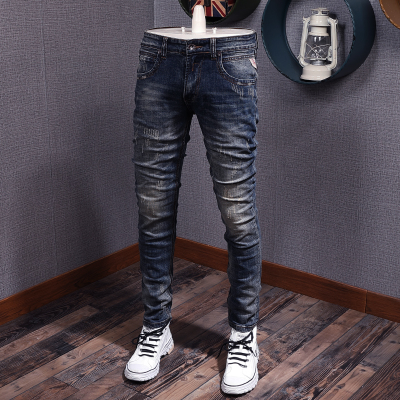 2021 New Italian Style Fashion Retro Blue Slim Fit Ripped Men Elastic Vintage Designer Pants Streetwear Hip Hop Jeans 810a
2021 New Italian Style Fashion Retro Blue Slim Fit Ripped Men Elastic Vintage Designer Pants Streetwear Hip Hop Jeans 810a