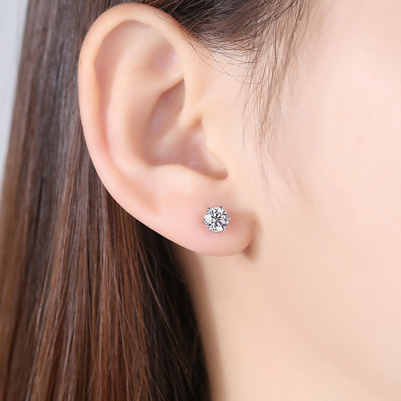 BOEYCJR 925 Silver 0.5/ F color Moissanite VVS Fine Jewelry Diamond Stud Earring With national certificate for Women Gift LJ201013