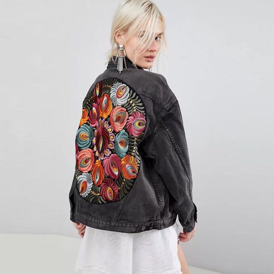 Gypsylady Oversized Embroidered Denim Jacket Black Casual Chic Winter Jacket Women Bohemian Warm Jacket Coat New Chaquetas 201126