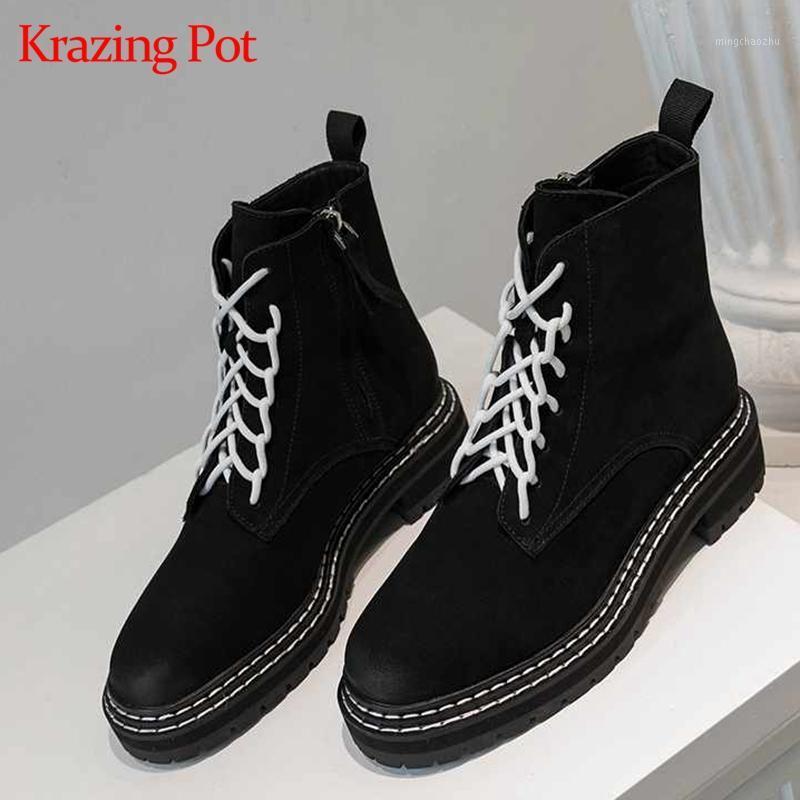 Krazing pot 2020 genuine leather lace up European punk design rock singer charming round toe thick med heels mid-calf boots L191, Black sheep suede
Krazing pot 2020 genuine leather lace up European punk design rock singer charming round toe thick med heels mid-calf boots L191, Black sheep suede