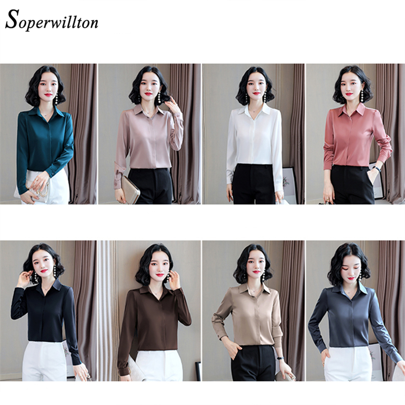 Satin Elegant Women's Blouses Autumn Long Sleeve Vintage Shirts Silk Ladies Tops workwear Fashion Blusas Button Shirts 3XL 201029