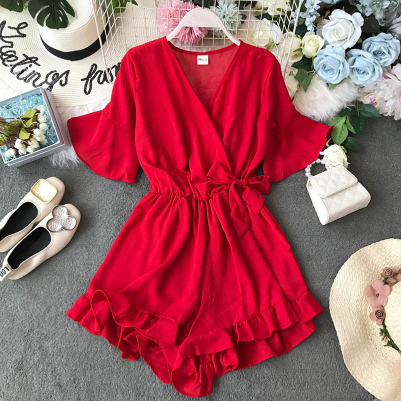NiceMix Sweet Ruffled Women Playsuits Elastic High Waist Bow Female Jumpsuit Romper Butterfly Sleeve Short Overalls for Girls T200704, Red
NiceMix Sweet Ruffled Women Playsuits Elastic High Waist Bow Female Jumpsuit Romper Butterfly Sleeve Short Overalls for Girls T200704, Red