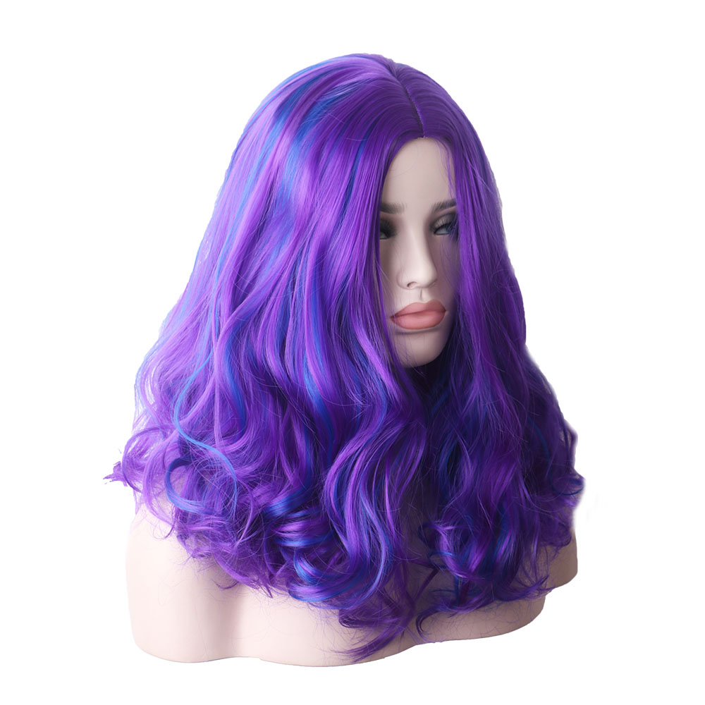 Midlle Hairline Natural Wig WoodFestival Purple Synthetic Hair Cosplay Wigs Women Ombre Wavy Colored Blue Medium Length