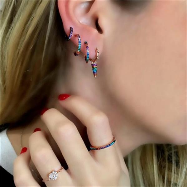 promotion fashion women jewelry micro pave rainbow cz rivet spike charm dangle drop earring valentines day gift