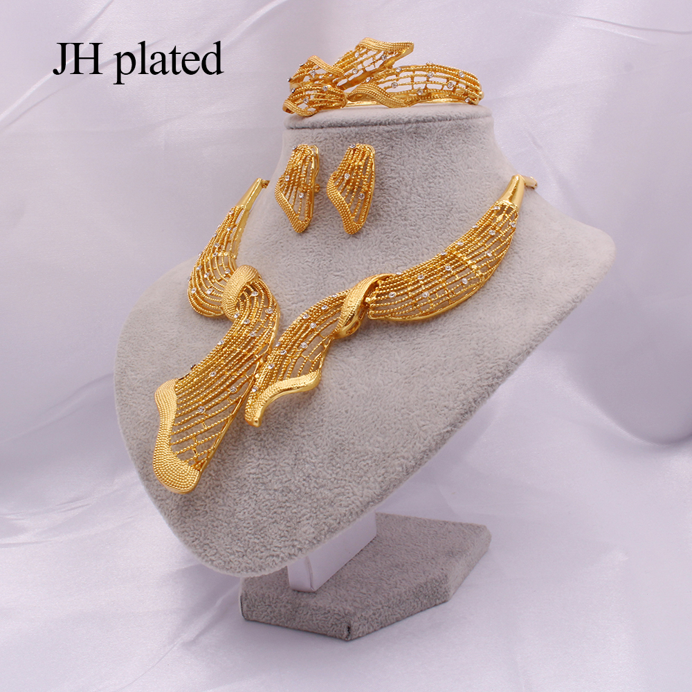 Jewelry sets Dubai gold color African bridal wedding party gifts for women Nigeria Necklace Bracelet Earrings ring set jewellery 201222