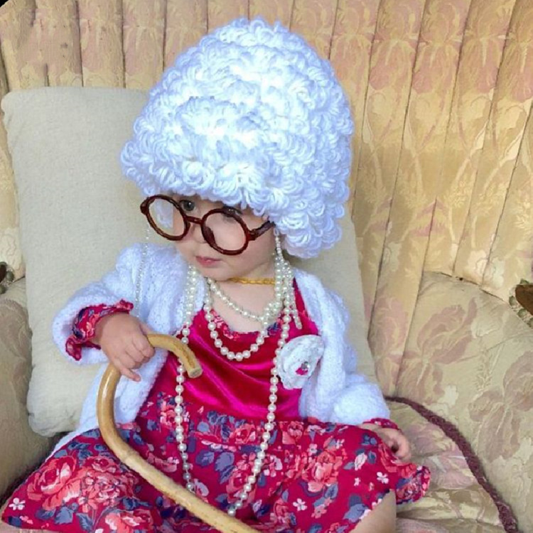 Kids Knitted Hats old lady Hats for Winter Baby Wig Hats baby Cool Personality Caps Wool Cosmetic