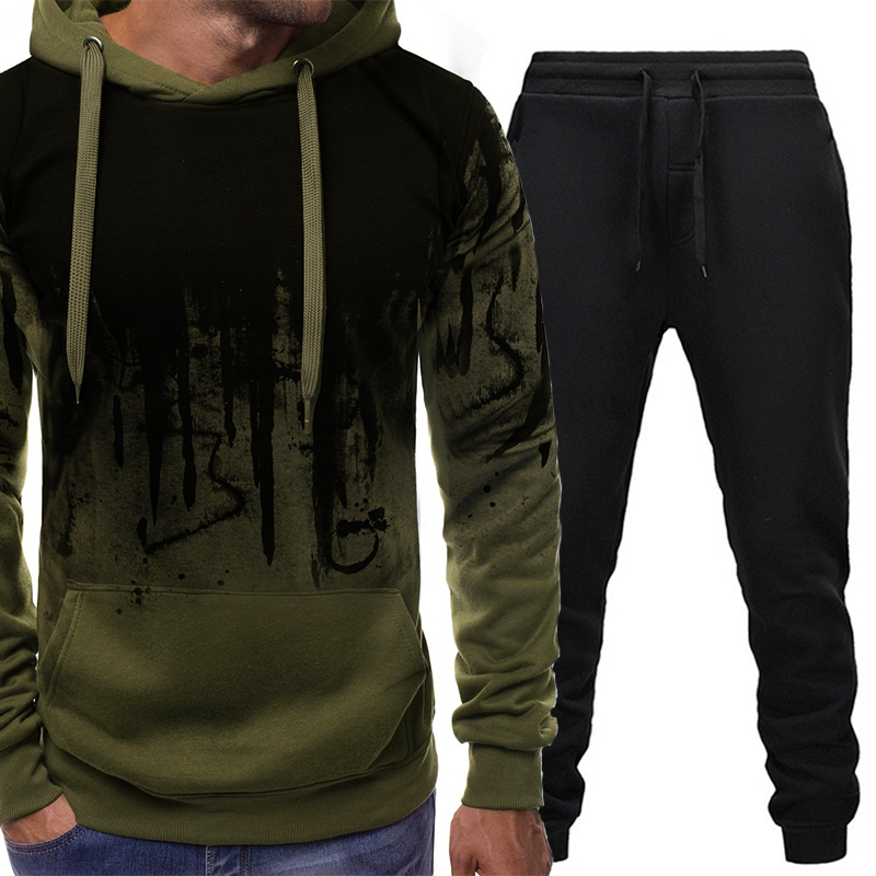 Casual Tracksuit Men Clothing Two Pieces Sets Hoodies And Long Pants Male Suit Sweatshirt Outfit Sportswear Autumn Hooded 201124