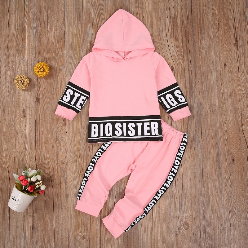 Big Sister Kids Baby Girl Long Sleeve Hooded Sweatshirt Tops Long Pant Trouser 2PCS Active Autumn Clothing SetX1019