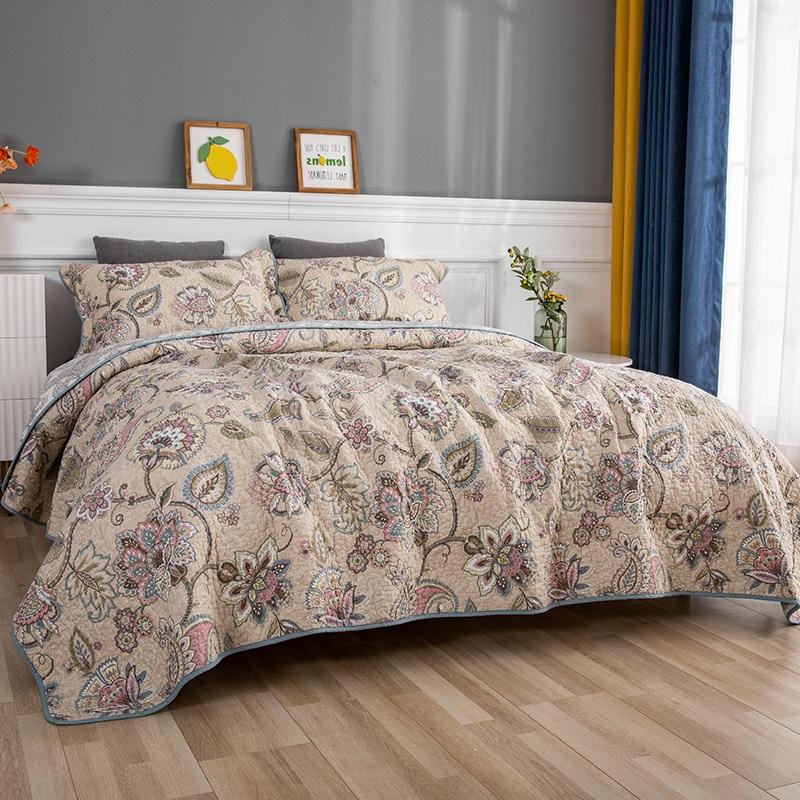 Printed Quilt Sets 3PCS Soft Cotton Bedspreads With 2*Pillowcase Queen Size Coverlets All Seasons Blanket On Bed, Beige
Printed Quilt Sets 3PCS Soft Cotton Bedspreads With 2*Pillowcase Queen Size Coverlets All Seasons Blanket On Bed, Beige