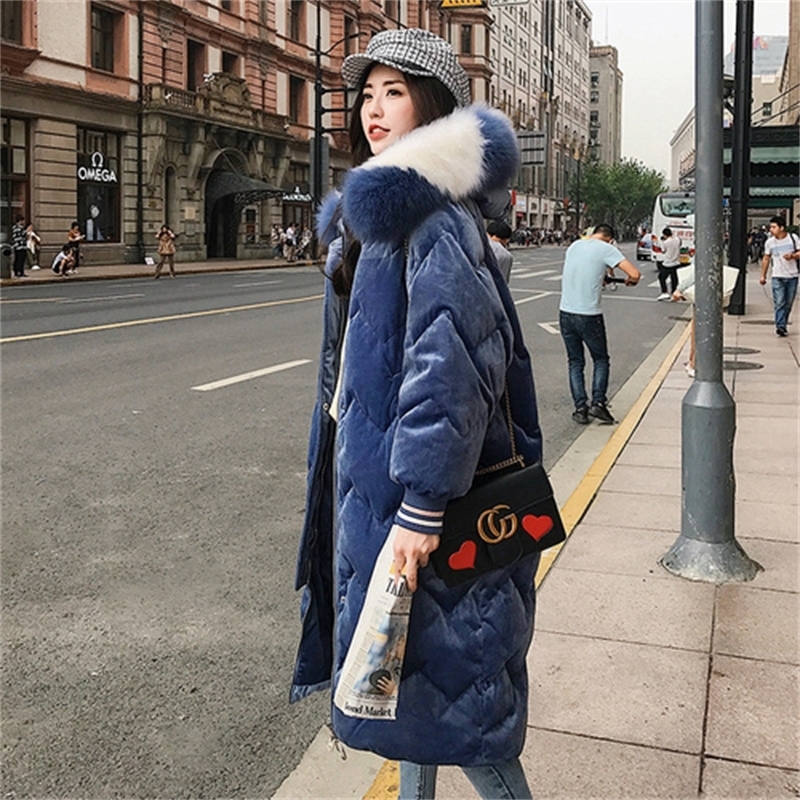 Gold velvet cotton women's long section Korean version winter long down cotton padded women long over the knee coat tid 201019