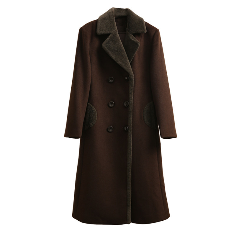 M-5XL New Women Wool Blends Coat Winter Fashion Mother Thicken Cashmere Collar Long Jacket Warm Slim Tops Outerwear Female 201103