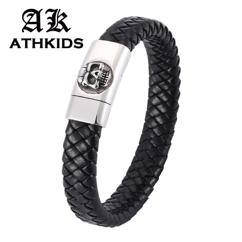 Punk Style bracelets Men Stainless Steel Magnetic buckle Charms Male Bracelet Black Braided Leather Bracelets PD0317 
Punk Style bracelets Men Stainless Steel Magnetic buckle Charms Male Bracelet Black Braided Leather Bracelets PD0317