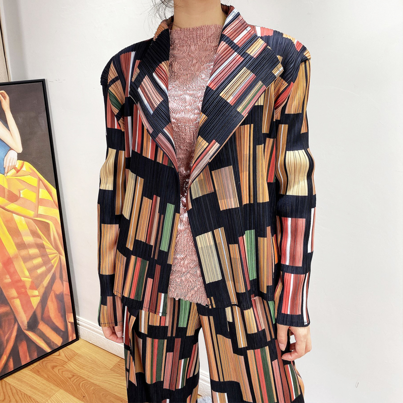 DEAT Full Sleeve Laepl Collar Colorful Striped Loose Cardigan Casual Coat Jacket Women Autumn Fashion Jackets AR066 201017